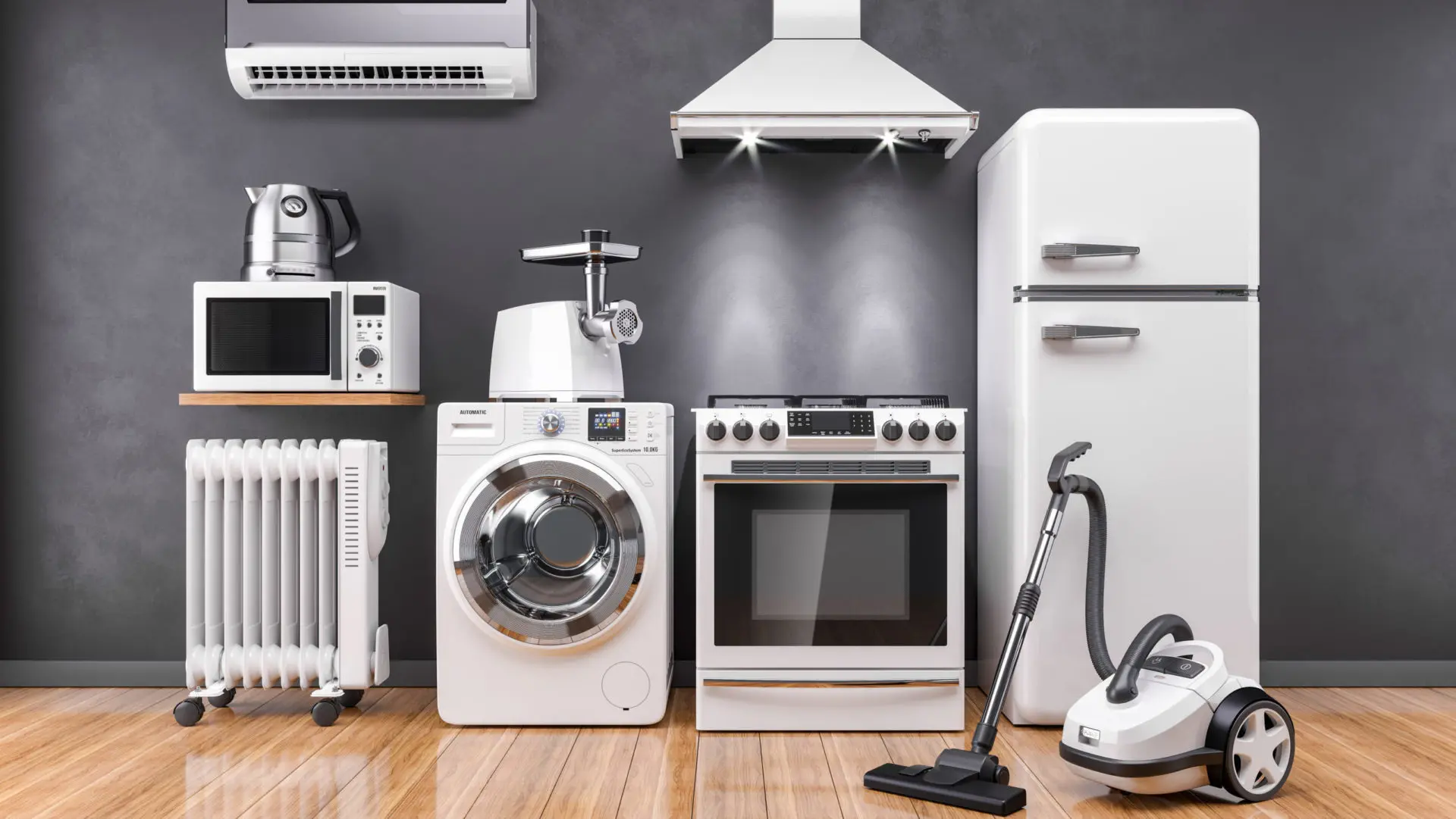 Household appliances positioned together.